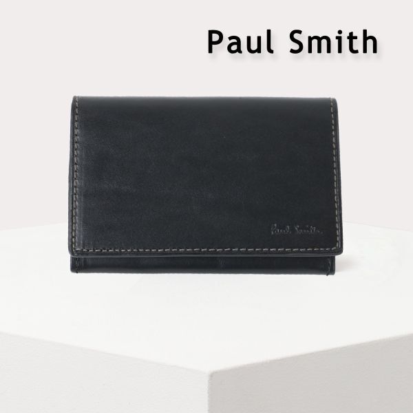 013④ 新品 1.8万円 ポールスミス ベジタンストライプトリム 名刺入れ Paul Smith レザー カードケース 正規品 BPS631拍卖