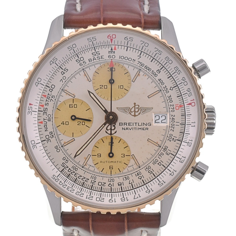 ブライトリング BREITLING D13022 オールドナビタイマー クロノグラフ デイト K18YG ベゼル 自動巻き メンズ 良品 C#141855拍卖
