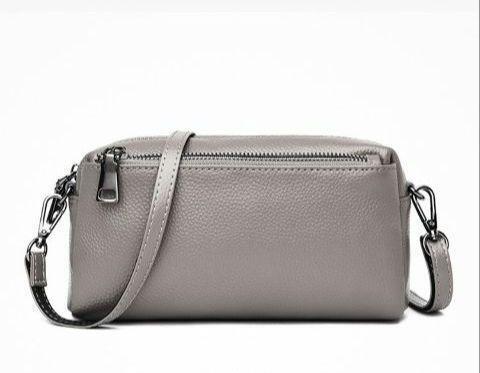超人気 レディース 本革 レザー ショルダーバッグ グレー 灰色拍卖
