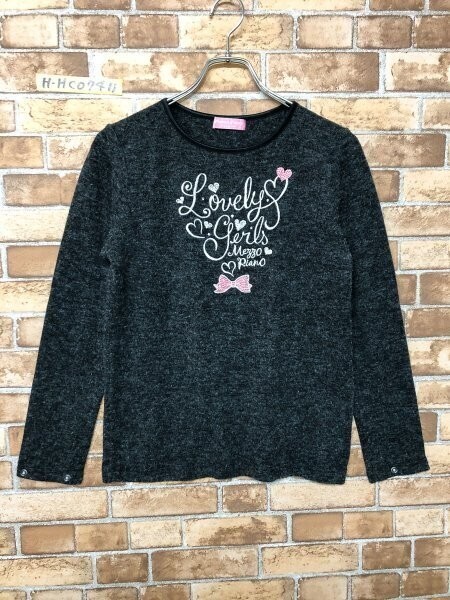 mezzo piano メゾピアノ キッズ ジュニア ロゴ刺繍 ニットソー L(160) 杢ブラック アクリル他拍卖