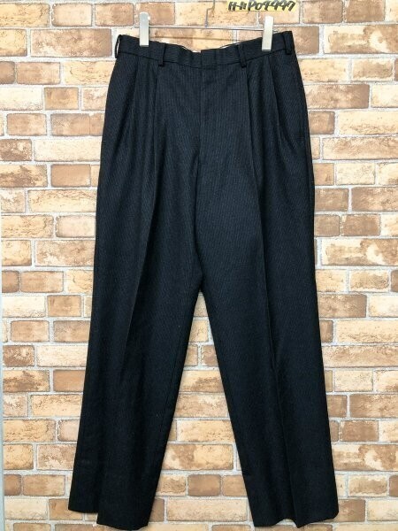 おしゃれ!ツータック ストライプ メンズ ニット センタープレス パンツ 黒 日本製拍卖