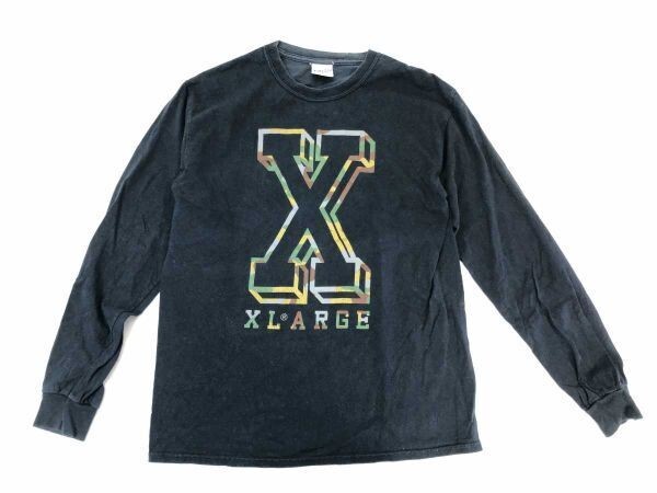 XLARGE エクストララージ 平成 ストリート ビッグ ロゴ グラフィック プリント 長袖シャツ ロンT メンズ 古着 綿100% ハイチ製 M 紺拍卖