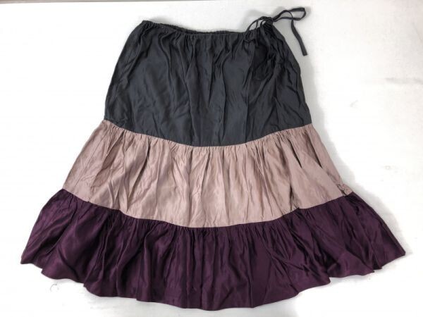 ジルスチュアート JILL STUART USA製 レディース レトロ モード 古着 レーヨン・シルク ウエスト絞り ティアード スカート 0 紫系拍卖