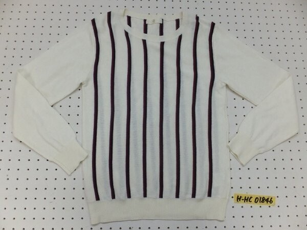 LE SOUK ルスーク レディース コットン・アクリル ストライプニットカットソー 38 オフホワイト赤黒拍卖