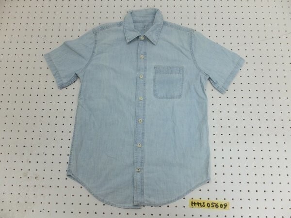 GAP DENIM ギャップ デニム キッズ 胸ポケット デニム 半袖シャツ 150(12-13) XG 薄い水色拍卖
