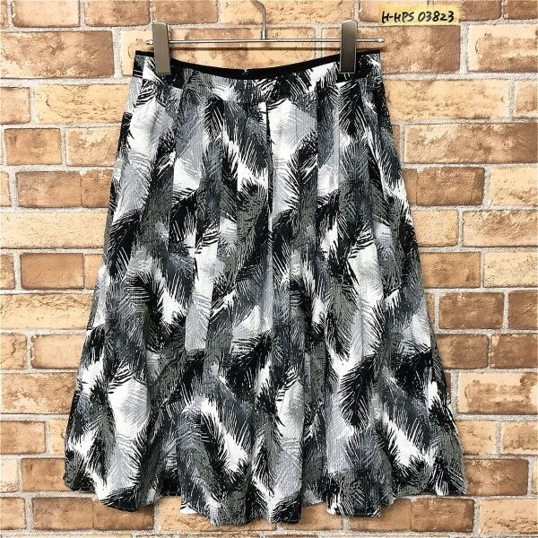 SHIPS シップス レディース ボタニカル ギャザースカート 36 黒白グレー拍卖