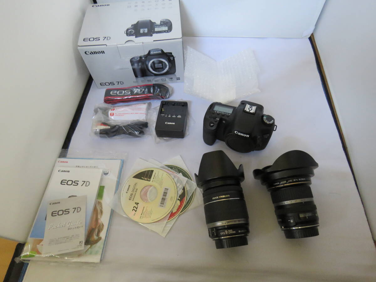 美品キヤノンCanon EOS7D元箱、付属品付き+レンズ2本 EFs18‐200㎜+EFs10-22㎜拍卖