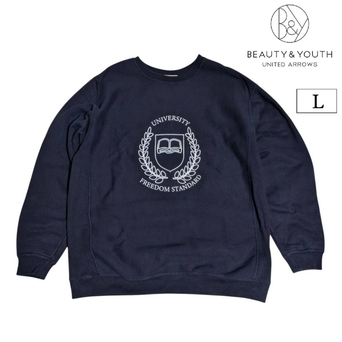 BEAUTY & YOUTH UNITED ARROWS カレッジ エアバルーン スウェット ロゴ トレーナー ネイビー メンズ L拍卖