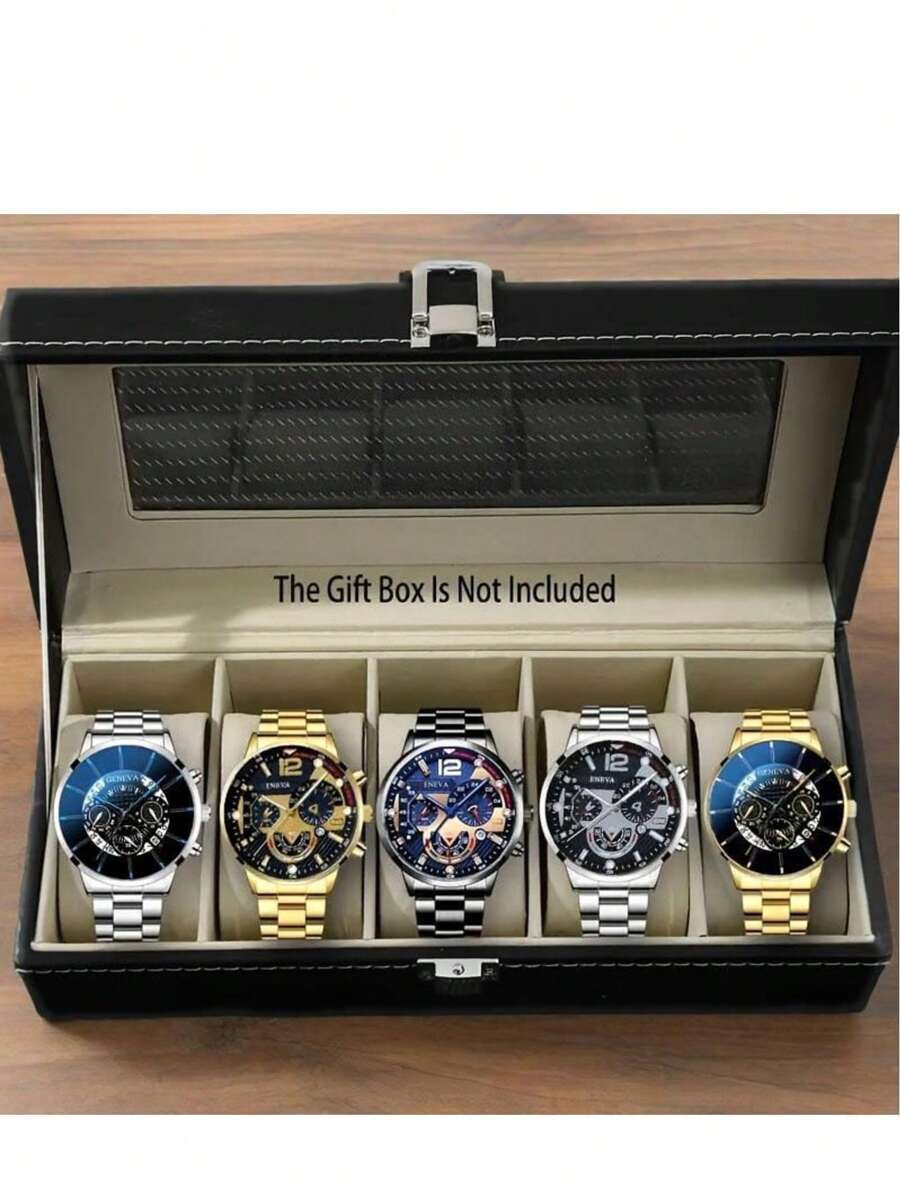腕時計 メンズ セット 5点セット メンズクォーツ腕時計、ミニマリストスタイル、丸型合金ケース、ビジネス合金バンド、エレガントなギ拍卖