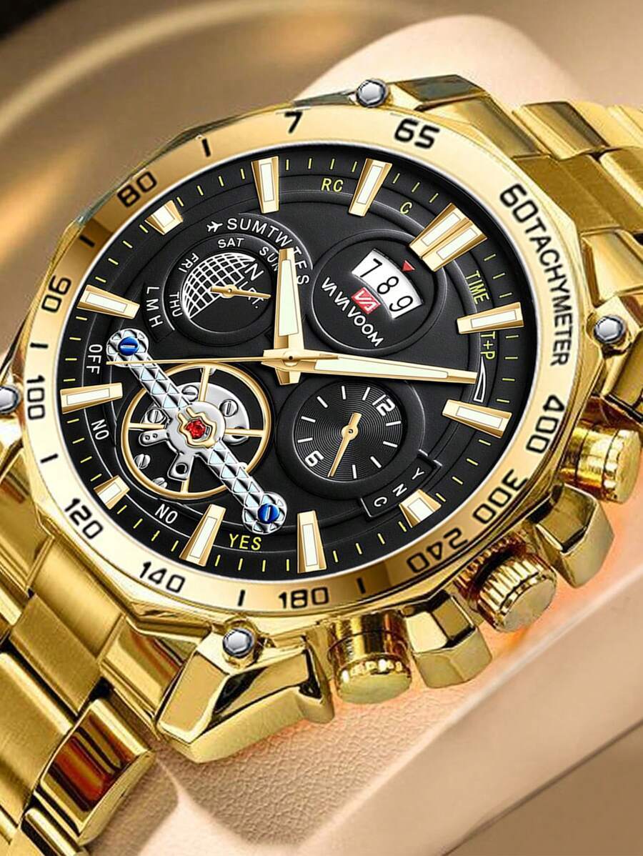 腕時計 メンズ クォーツ 1個 ゴールドステンレス鋼バンド ファッショナブル ラウンド クォーツ腕時計、日常生活に、父の日のギフト拍卖