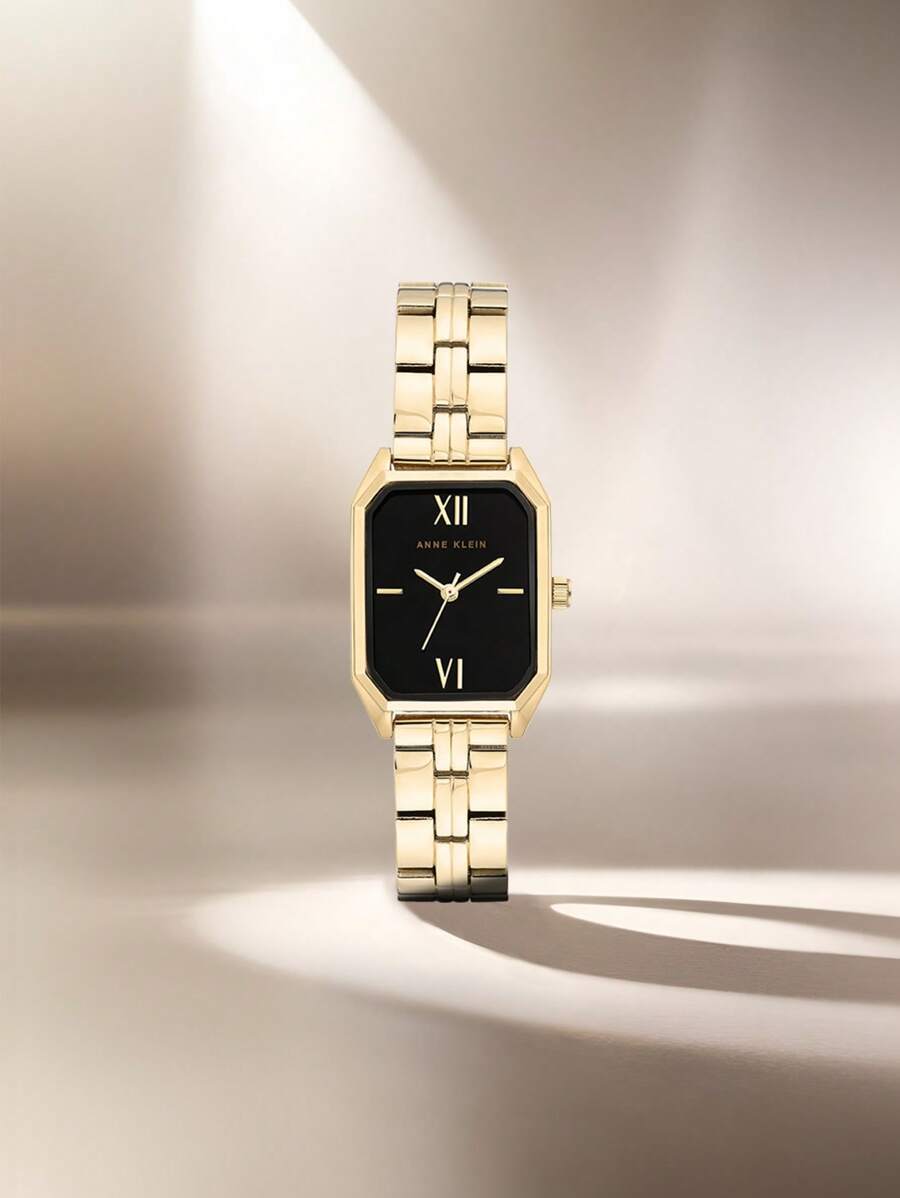 腕時計 レディース クォーツ レディース クオーツ腕時計 正方形ブラックダイヤル ゴールドトーン アジャスタブルリンクブレスレット拍卖