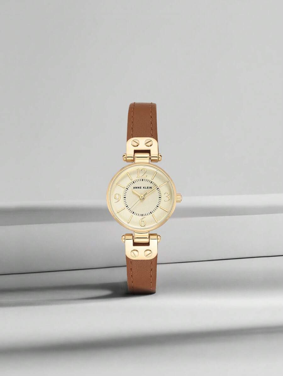 腕時計 レディース クォーツ レディース ブラウンレザーストラップ腕時計、シャンパンダイヤル クオーツアナログウォッチ、エレガント拍卖