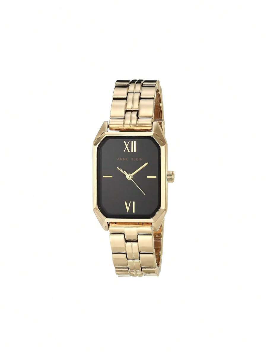 腕時計 レディース クォーツ ゴールドトーンのクォーツ腕時計、光沢のあるブラックの文字盤、防水腕時計、調節可能なリンクブレスレット拍卖