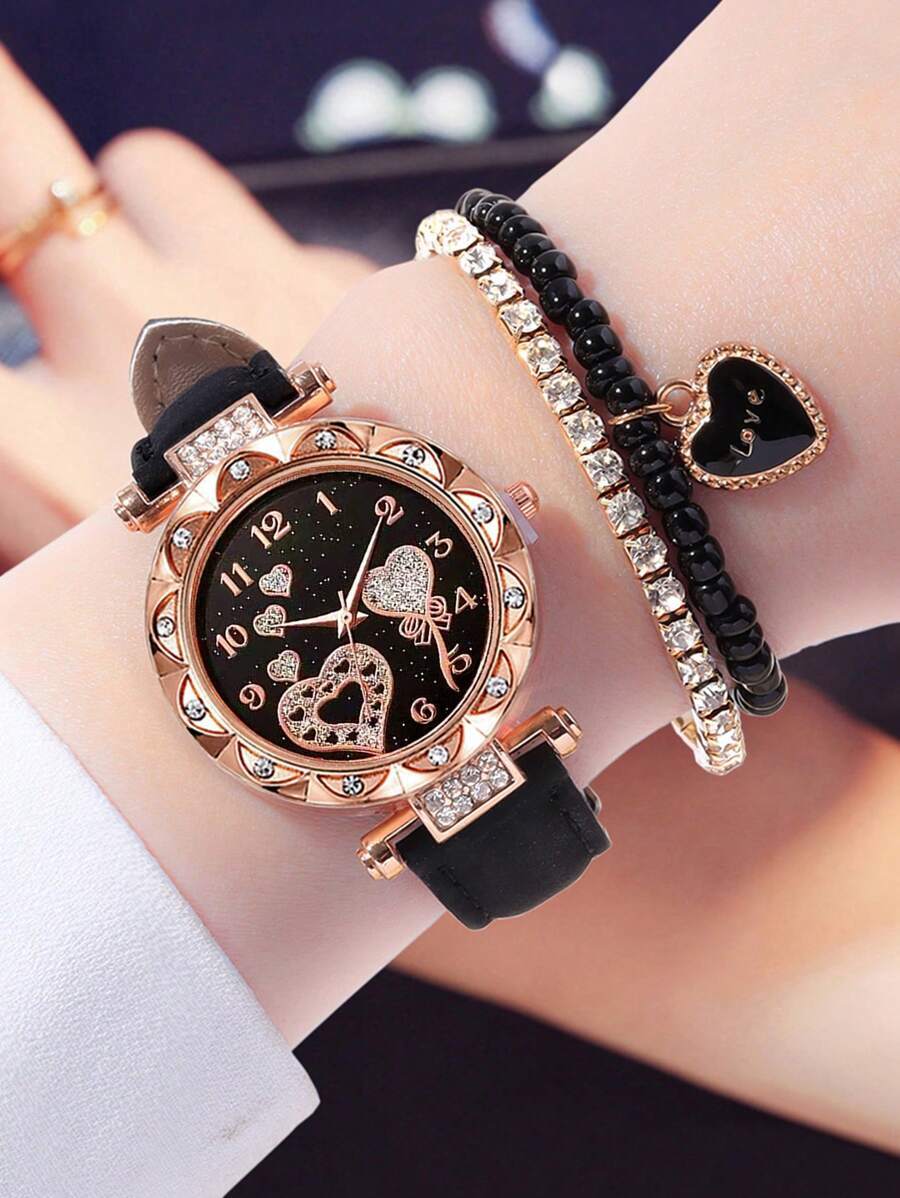 腕時計 レディース セット 3個セット ファッショナブルで シンプルで 多目的な レディース クォーツ 腕時計、ラウンドダイヤル、拍卖