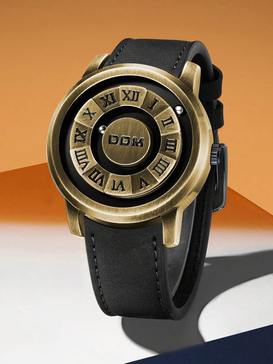 腕時計 メンズ クォーツ 1個 メンズ ビンテージスタイル ブロンズトーン文字盤 クォーツ 防水 リストウォッチ、ユニークな磁気浮拍卖