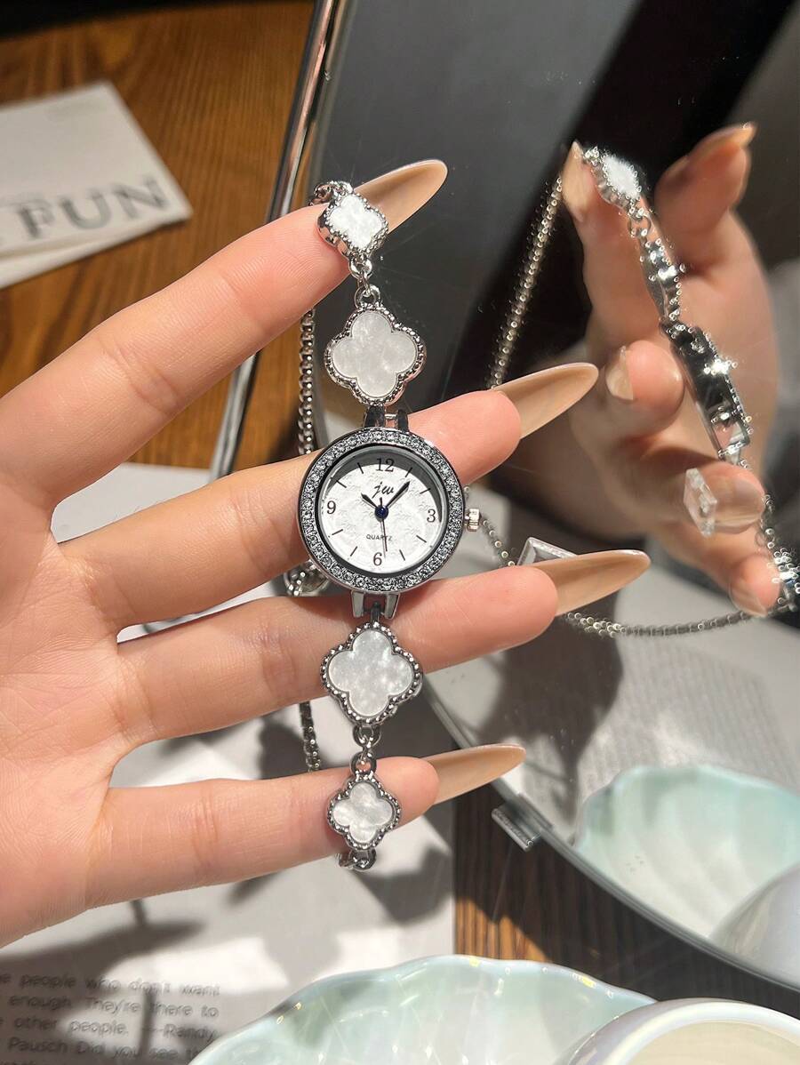 腕時計 レディース クォーツ 1個 ローズゴールド シンプル気品のある合金製レディース腕時計ブレスレット、繊細なラウンド ダイアル拍卖