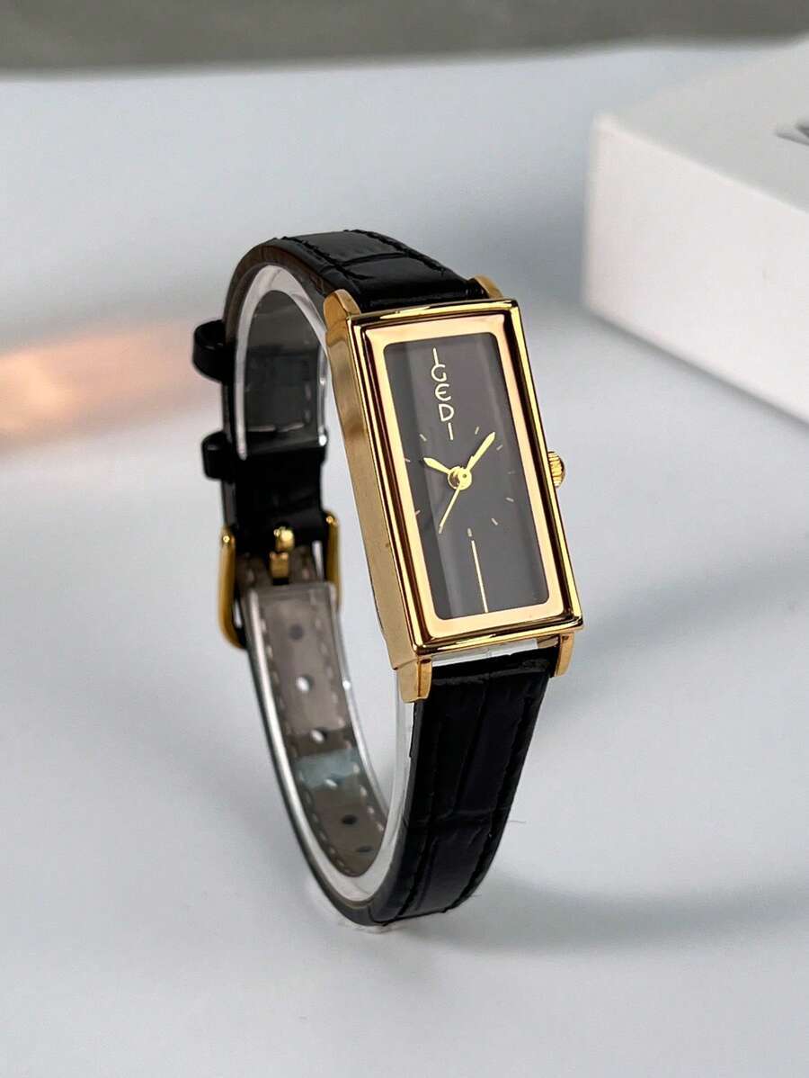 腕時計 レディース クォーツ 1個 レディース シンプルなヴィンテージベルト、繊細な長方形ダイアル、ファッショナブルなゴールドの針拍卖