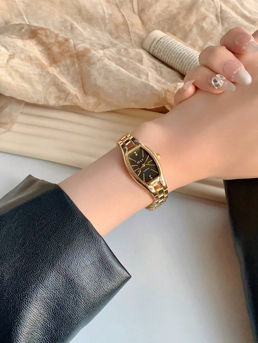 腕時計 レディース クォーツ 1個 ローズゴールド クリスタルガラス スクエアダイヤル 腕時計、ファッション エレガントブレスレッ拍卖