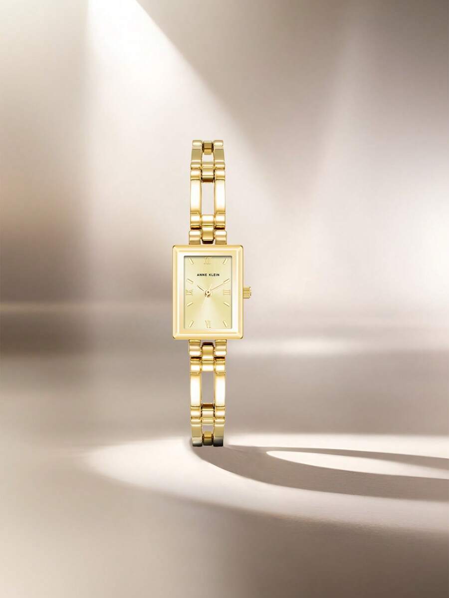 腕時計 レディース クォーツ 女性用ゴールドトーンクォーツブレスレットウォッチ、スクエアライトシャンパンサンレイダイヤルウォッチ、拍卖