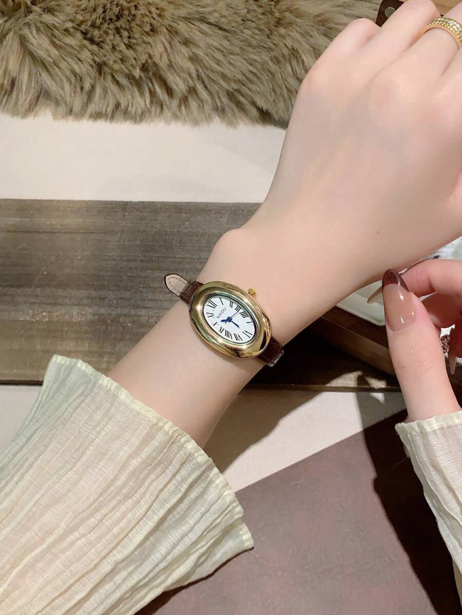 腕時計 レディース クォーツ 1個 レディース オーバル ローマ数字 カジュアル エレガント クォーツ腕時計、デイリーウェアに適し拍卖