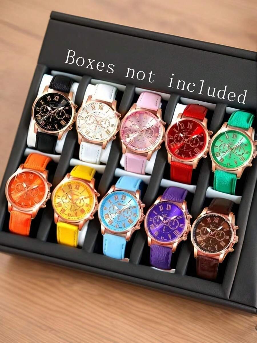 腕時計 レディース セット 10個入り レディース マルチカラー PUレザーバンド ファッションカジュアル ローマ数字ダイヤル ク拍卖