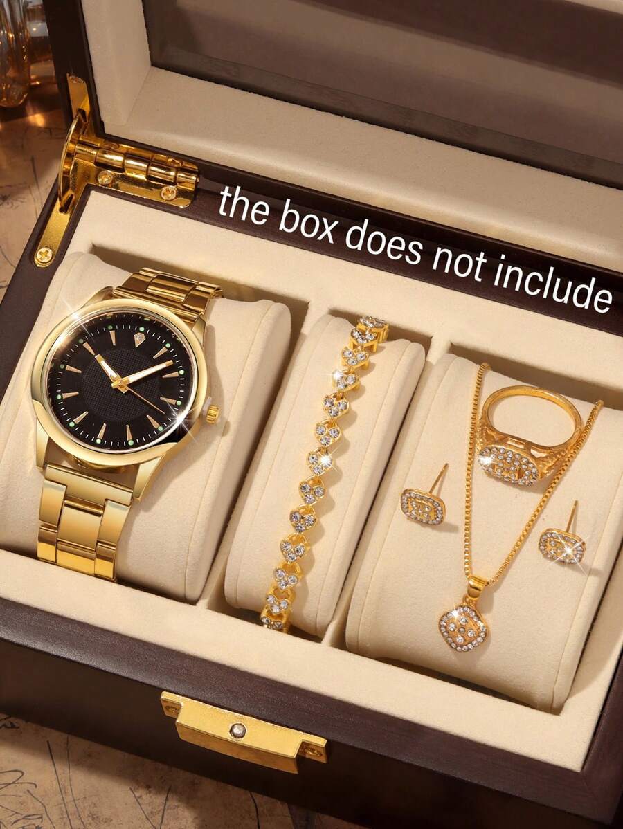 腕時計 レディース セット 6個セット 女性用クォーツ腕時計 ブレスレット、ネックレス、リング、ピアスジュエリーセット、丸型ダイヤ拍卖