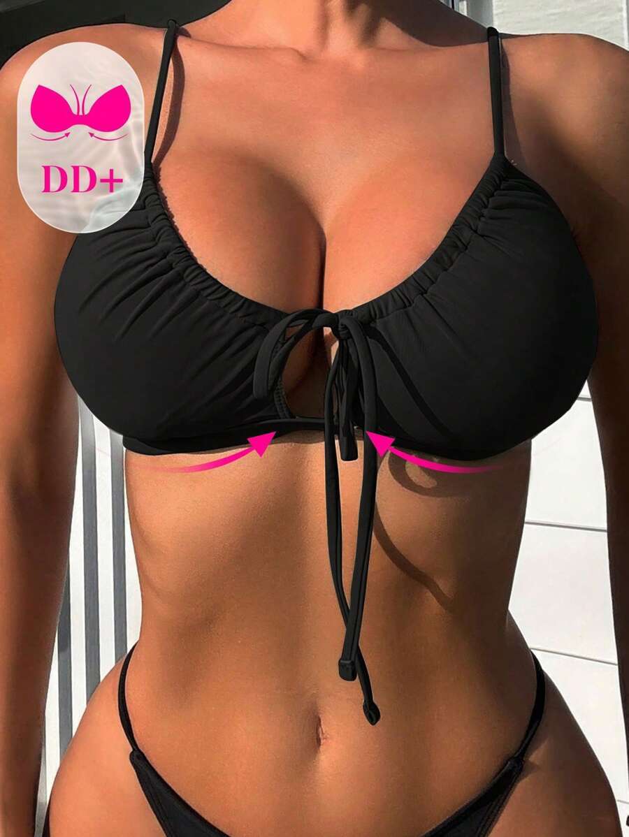 レディース 水着 トップス + 女性用夏のビーチ ソリッドカラー スパゲッティストラップ ビキニトップ拍卖