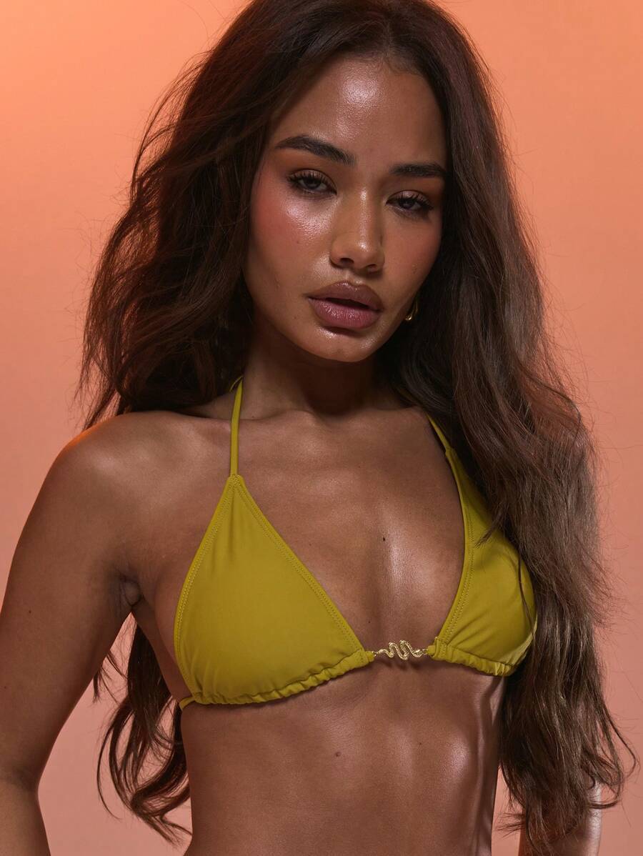 レディース 水着 トップス トライアングルスネークハードウェア装飾ビキニトップ水着、セクシー、イビサ、春夏の休暇、ビーチ、エレガン拍卖