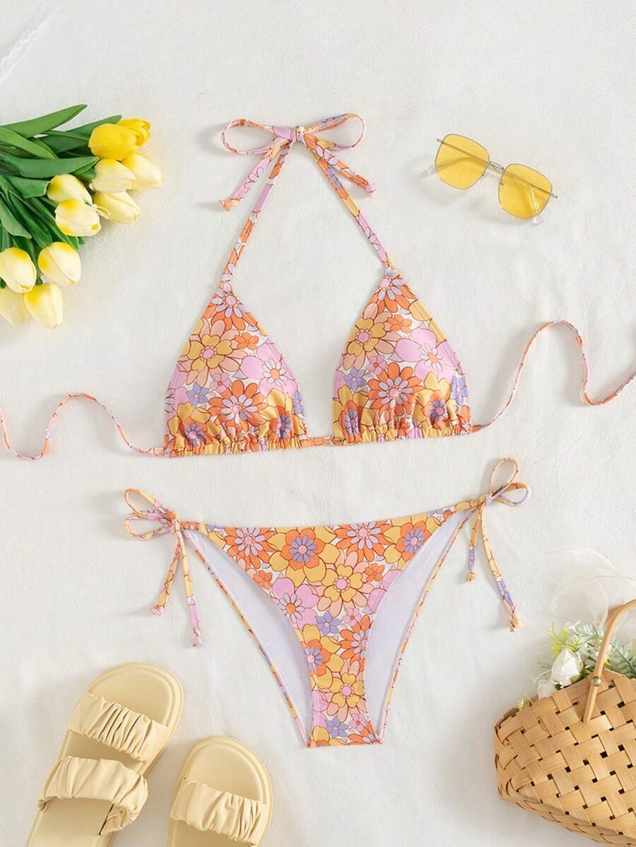 レディース 水着 ビキニセット ディッシー フローラルプリント ビキニ レディース、バカンスや夏のビーチに拍卖