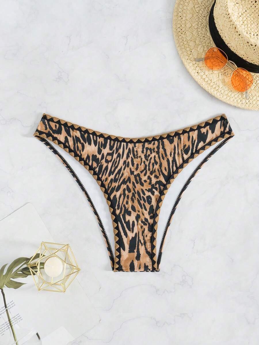 レディース 水着 ボトムス レオパード柄フラワーランダムパターン ハイカット セクシー ビキニボトム レディース 夏 ビーチウェア拍卖