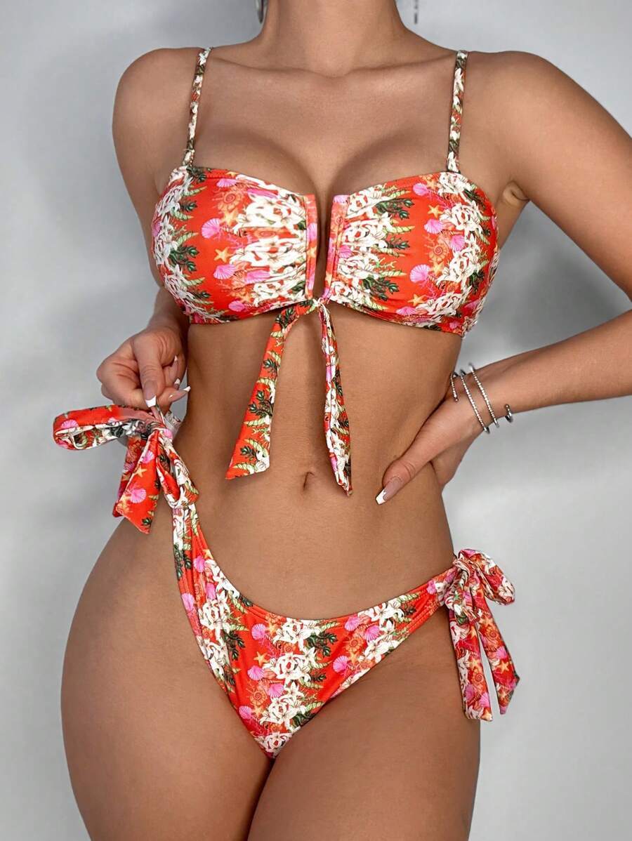 レディース 水着 ビキニセット 女性用 プリント エレガントなスイート ビキニ トップ&ボトムセット 夏用拍卖