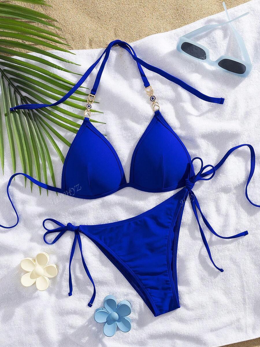 レディース 水着 ビキニセット レディース ファッショナブルで性的なホルターネックのビキニ2点セット拍卖