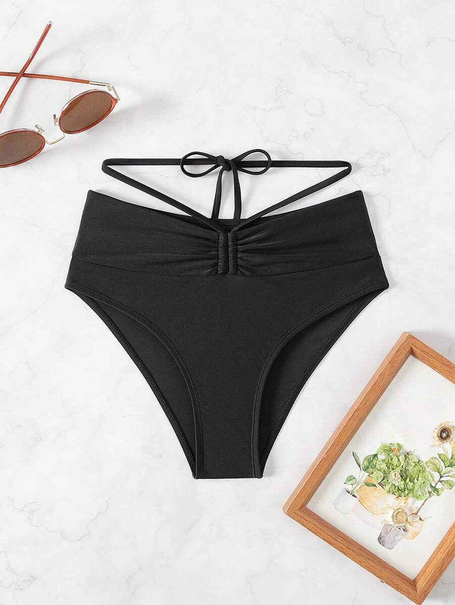 レディース 水着 ボトムス レディース 無地 バック クロス ストラップ トライアングル ビキニ 下拍卖