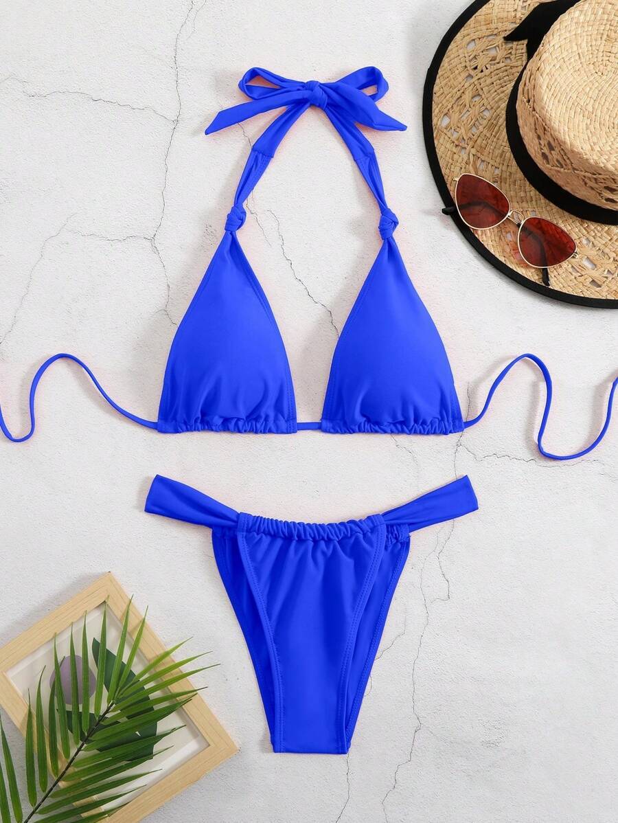 レディース 水着 ビキニセット レディース 無地 ホルターネック セクシー ビキニ 2ピース水着 夏 ビーチ用拍卖