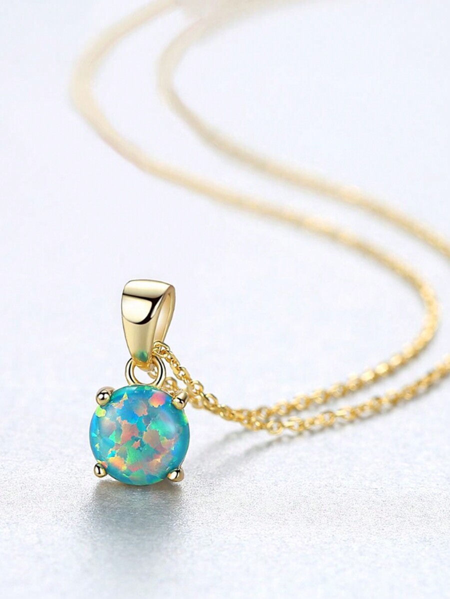 ジュエリー レディース ネックレス ペンダント シルバー925 ブルーオパール ペンダントネックレス 女性用 14kゴールド ラウ拍卖