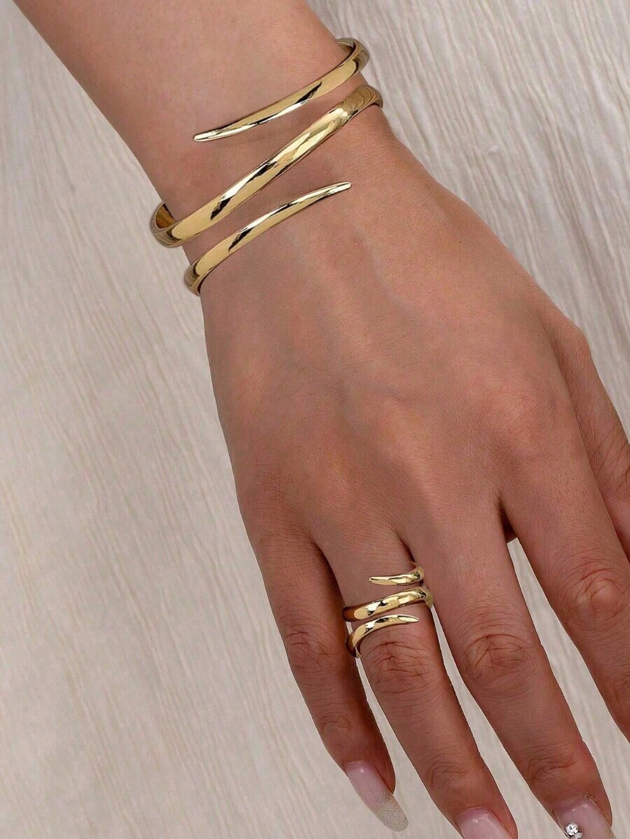 ジュエリー レディース ブレスレット セット 高級感溢れる ゴールド幾何学ラインデザイン レディースジュエリーセット 2点入り、ワ拍卖