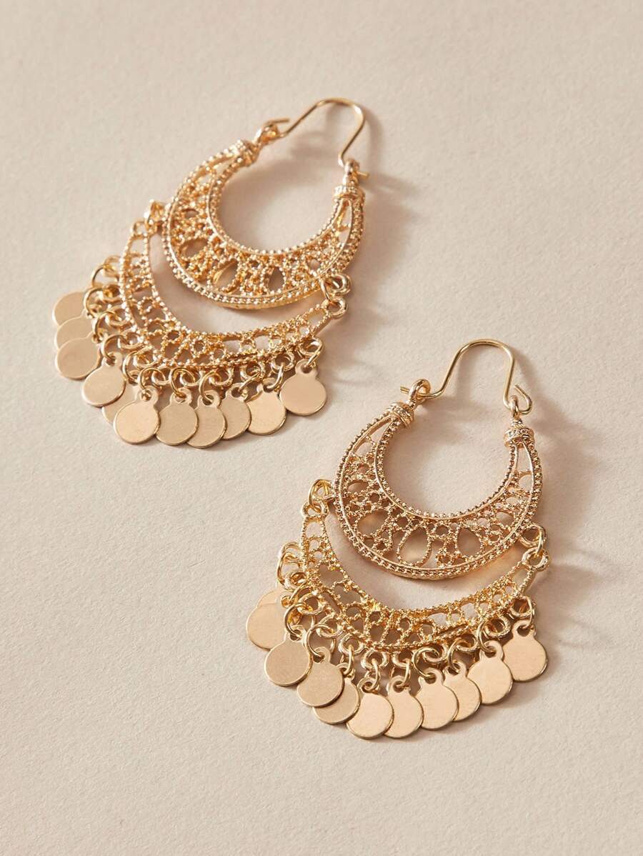 ジュエリー レディース イヤーアクセサリー ディスクチャーム ホロアウト ドロップピアス拍卖