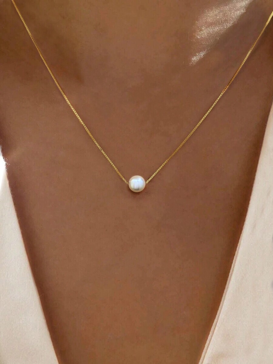 ジュエリー レディース ネックレス ペンダント 女性用のシンプルな6mm-10mm S925スターリングシルバーシングルパール鎖骨拍卖