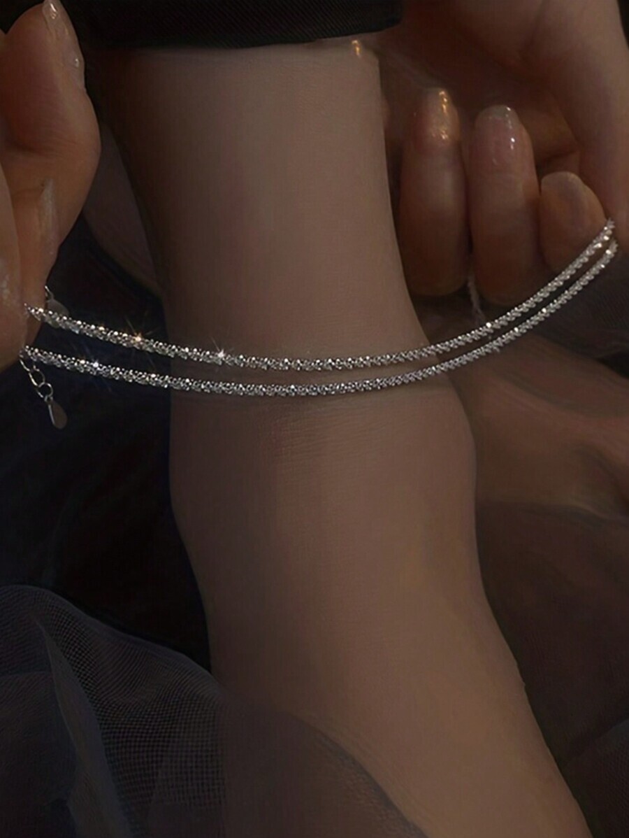 ジュエリー レディース ブレスレット チェーン 1個 925スターリングシルバー軽量アンクルチェーンブレスレット、ディンティーミニ拍卖