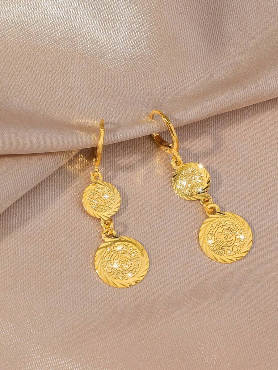 ジュエリー レディース イヤーアクセサリー 1ペア ゴールドコイン タッセルドロップピアス、サウジアラビアの女性の日常着、パーティ拍卖