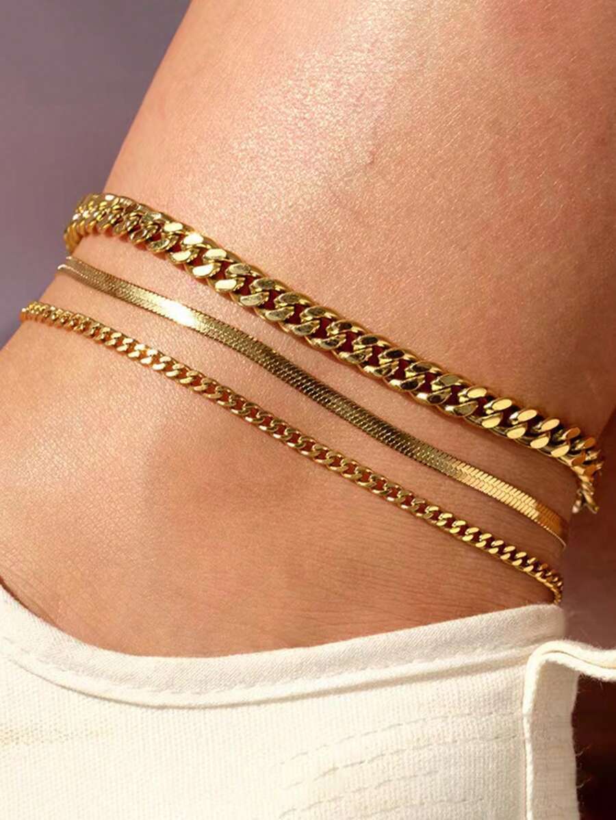 ジュエリー レディース フットアクセサリー ステンレススチール製アンクレット ゴールドカラー チェーンアンクレット 女性用拍卖