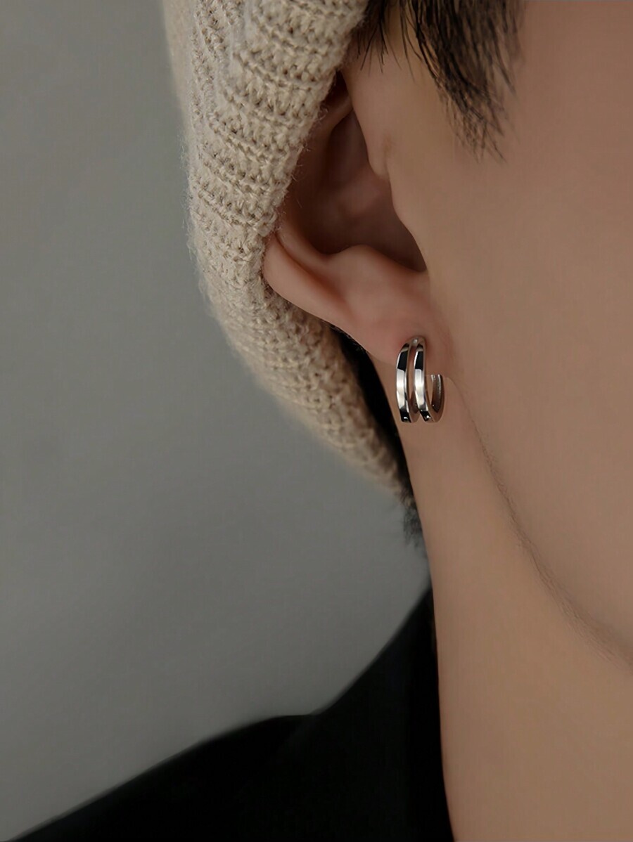 ジュエリー メンズ イヤーアクセサリー 1ペア ミニマリストダブルレイアーアークフープピアス、男性の日常、祭り、パーティーウェアに拍卖