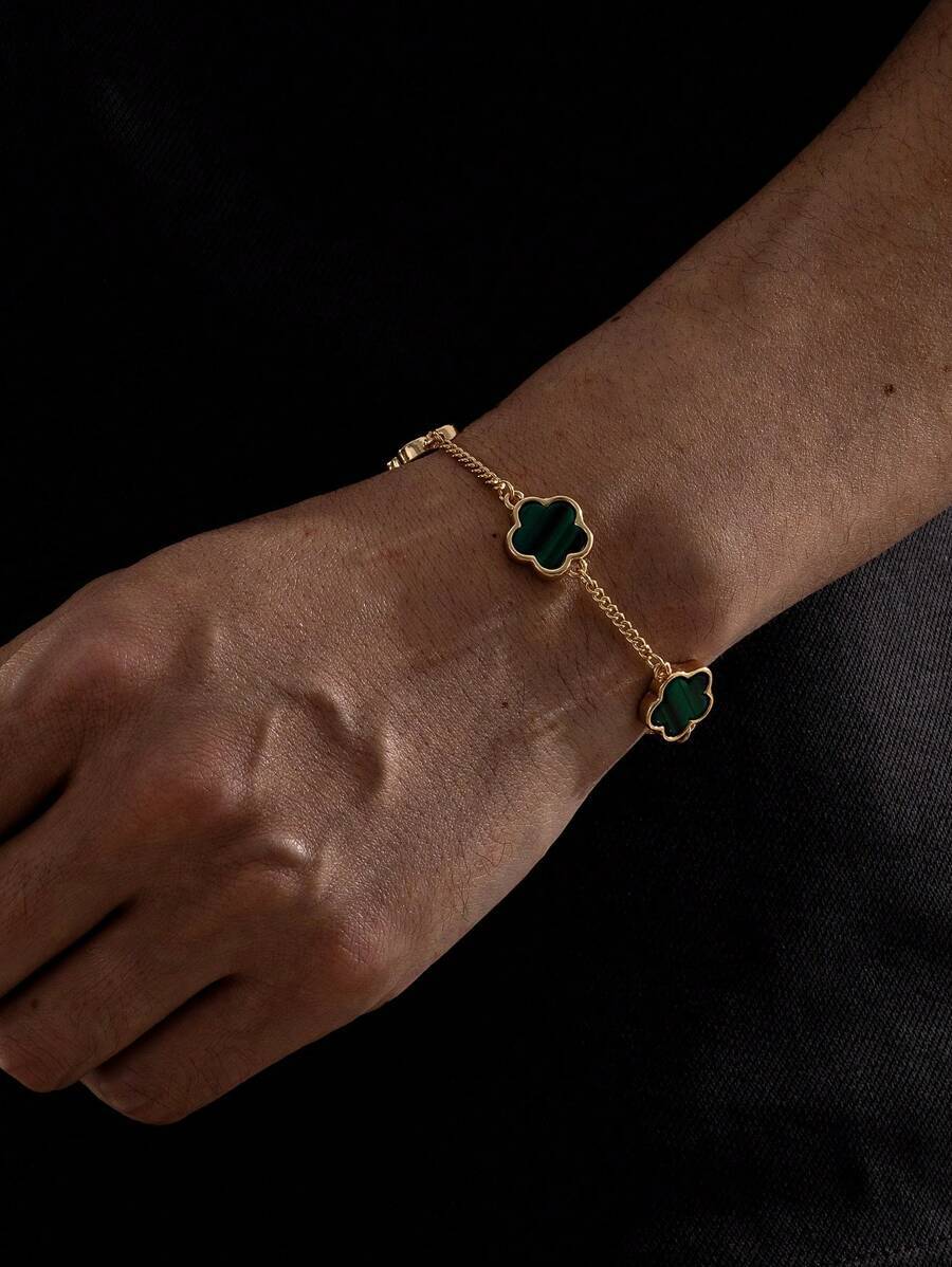 ジュエリー メンズ ブレスレット 1個 ビジネススタイル クラシック シックな緑のクローバー ブレスレット メンズ バレンタイン、拍卖