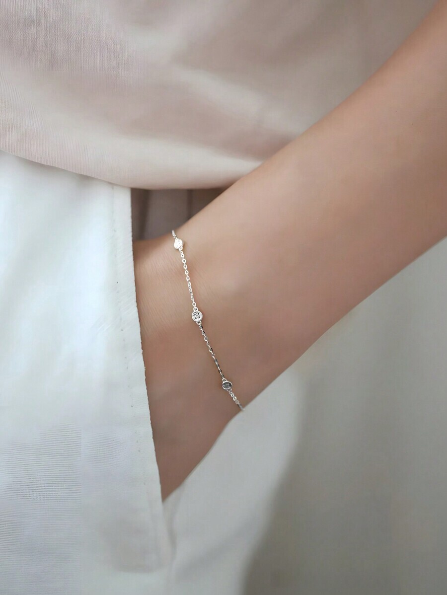 ジュエリー レディース ブレスレット チェーン 1pc 高級 S925 シルバーファッション円形デザイン多面ラインストーン象嵌ブレ拍卖