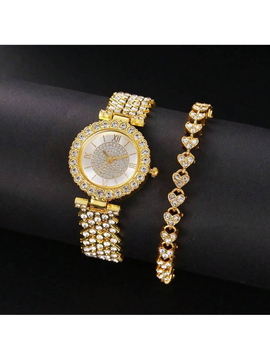 腕時計 レディース クォーツ 2個セット エレガントなファッション高級レディース腕時計 ダイヤモンド付き拍卖