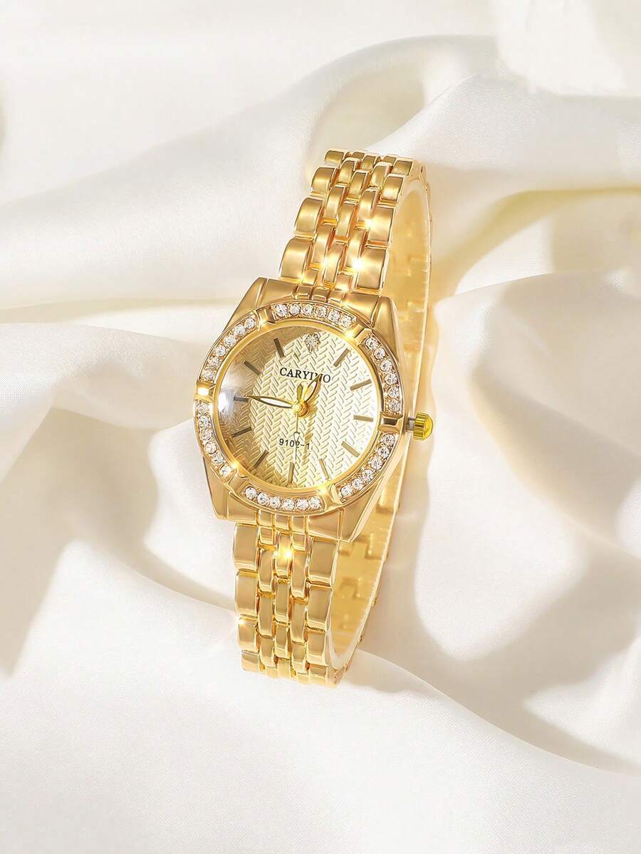 腕時計 レディース クォーツ 1個 レディース ステンレススチールバンド腕時計、デュアルトーン クラシックビジネススタイル ライ拍卖