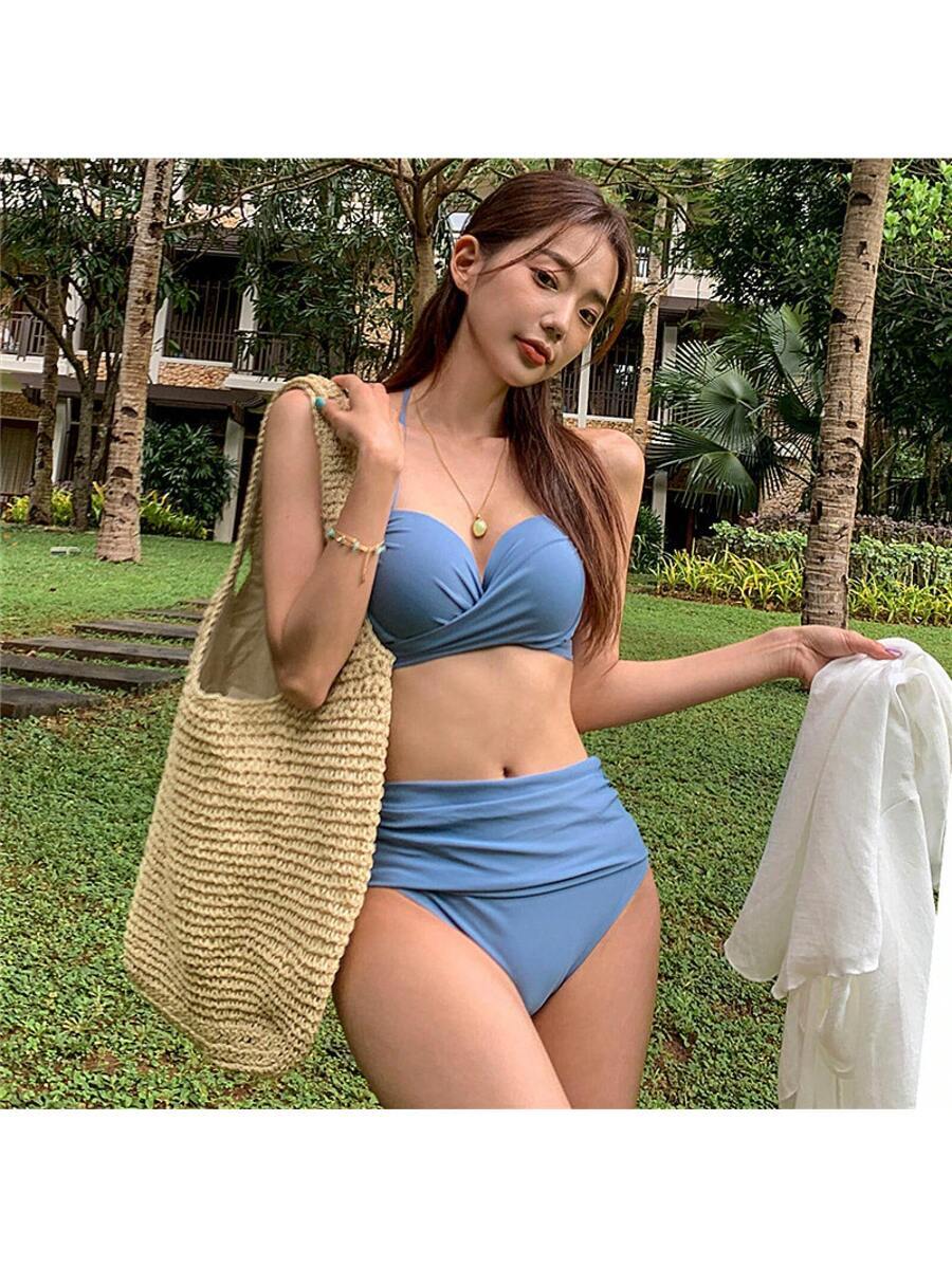 レディース 水着 ビキニセット 【新カラー登場】水着 レディース ビキニ ハイウエスト カシュクールビキニ 体型カバー 可愛い 韓拍卖
