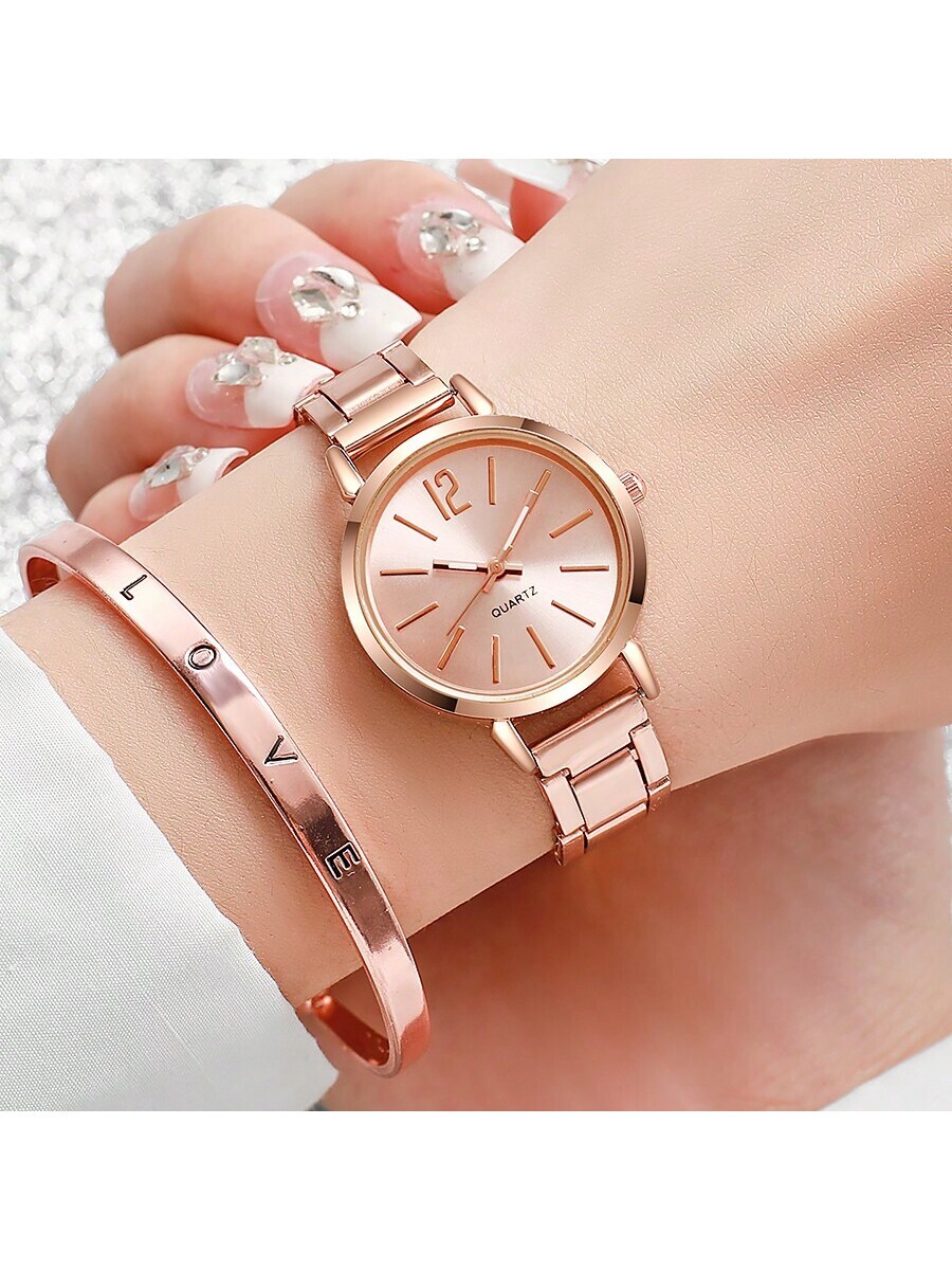 腕時計 レディース セット 2個セット ラグジュアリー ゴールド レディース腕時計 レディース ブレスレット ステンレス鋼 ブレス拍卖