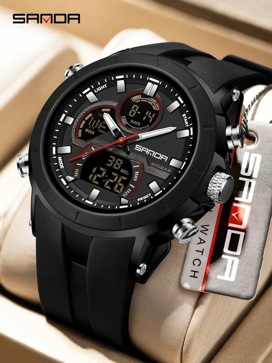 腕時計 メンズ デジタル . 6279 電子クォーツ腕時計 メンズ デュアルディスプレイ 大型ダイヤル カレンダー ルミナス 防拍卖