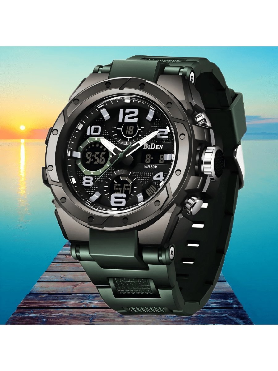 腕時計 メンズ デジタル バイデン メンズデュアルディスプレイクォーツ腕時計、アラーム時計、タイマー、マルチ発光機能付き、学生の屋拍卖